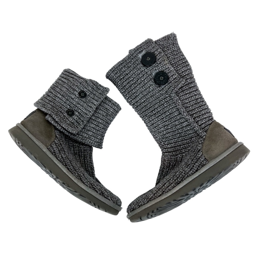 UGG Cardy Gray Fold Down‎ Knit Suede Sweater Boots Size 7